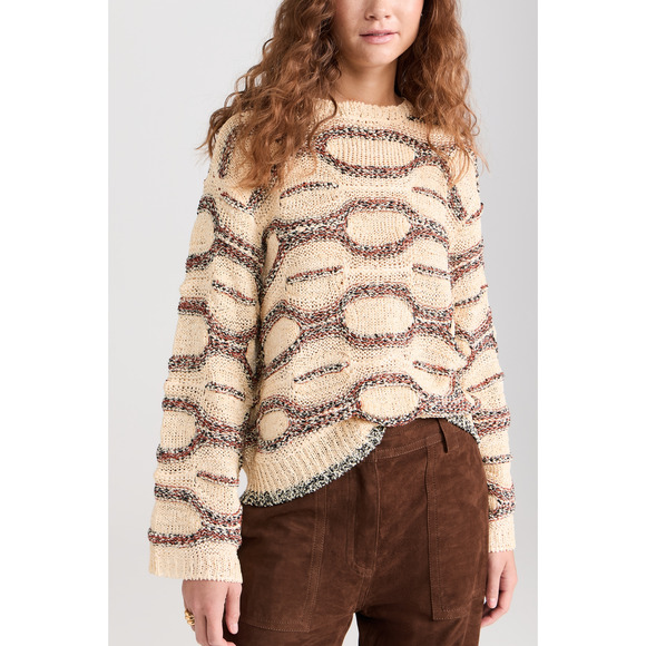 Ulla Johnson Beige Wavy Stripe Demi Pullover Sweater Size L